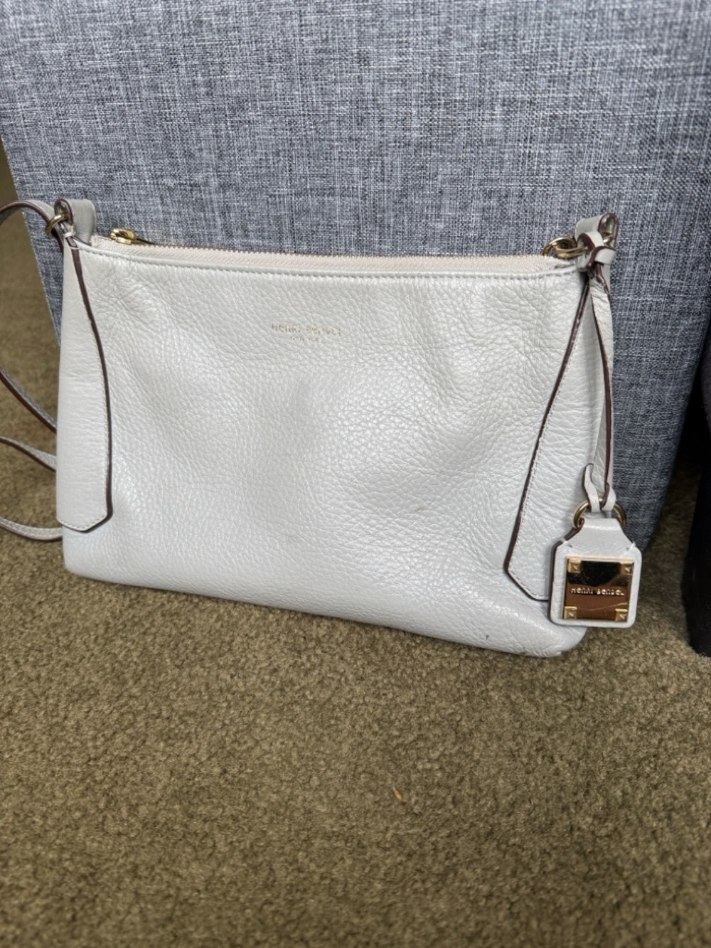 henri bendel Light Gray Leather Crossbody Bag with Gold Hardware